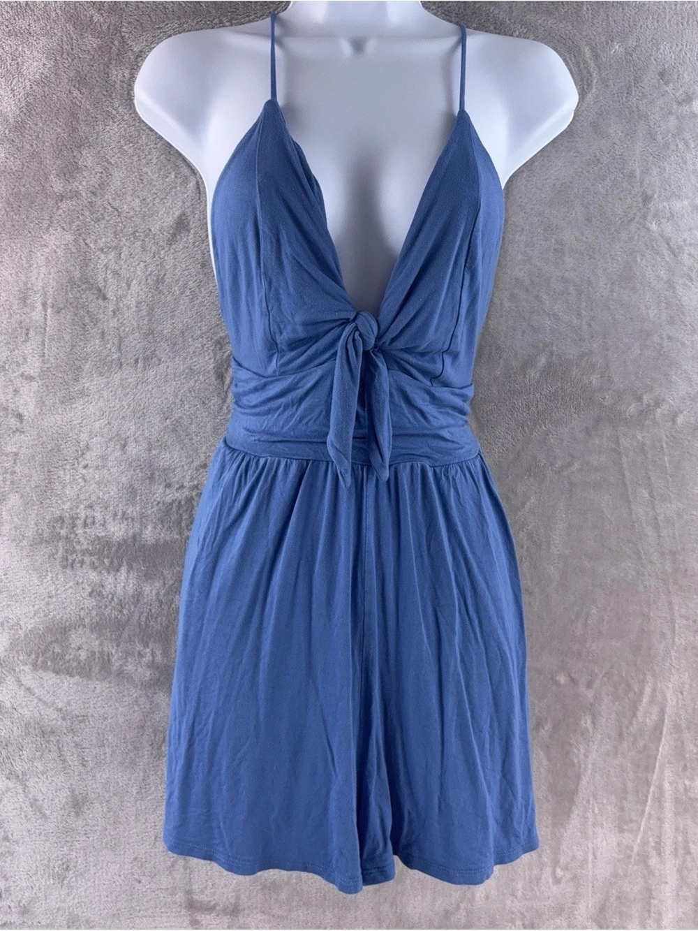 Free People Dusty Blue Tie-Front Sundress Romper